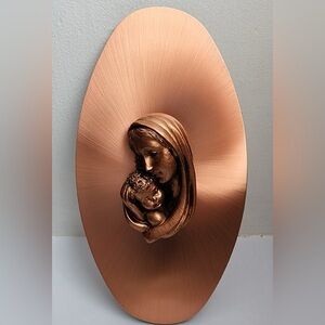 Bronze Plaque Virgin Mary and Baby Jesus Religious Madonna